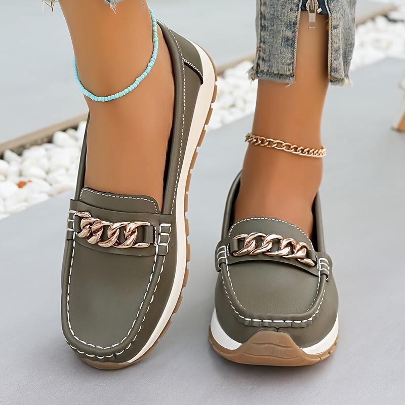 Plus Size Shoes 36-44 Casual Flat Loafers with Metal Buckles Women's Single Shoes Mom Shoes All-Season Loafers