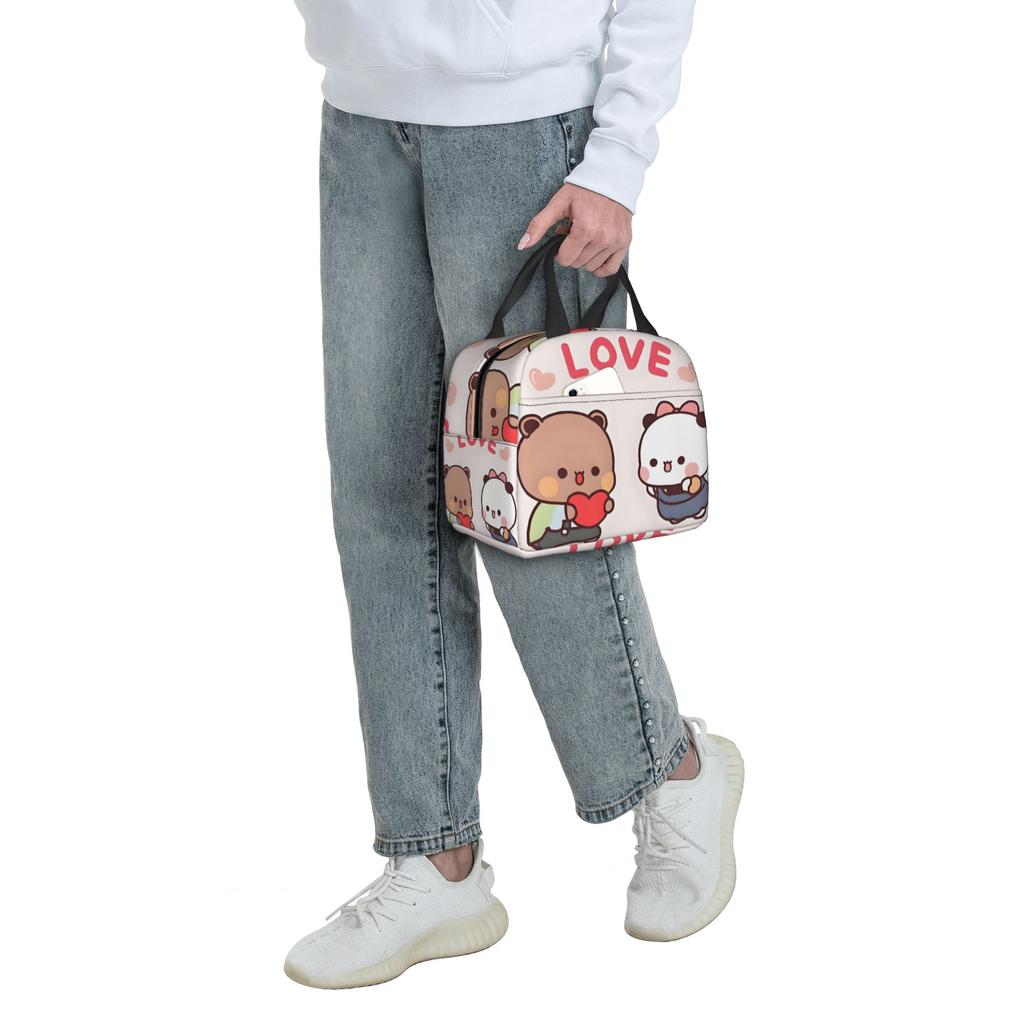 Kawaii Dudu Bubu Perzik En Goma Geïsoleerde Lunchtas voor Beer Panda Herbruikbare Thermische Koeltas Voedsel Lunchbox Werk School