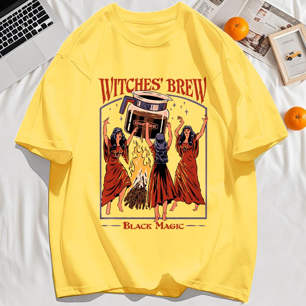 Witches Brew Black Magic Print Retro Top Unisex Cotton Hip Hop Tshirts Summer Comfortable T Shirt Loose Sport Clothes