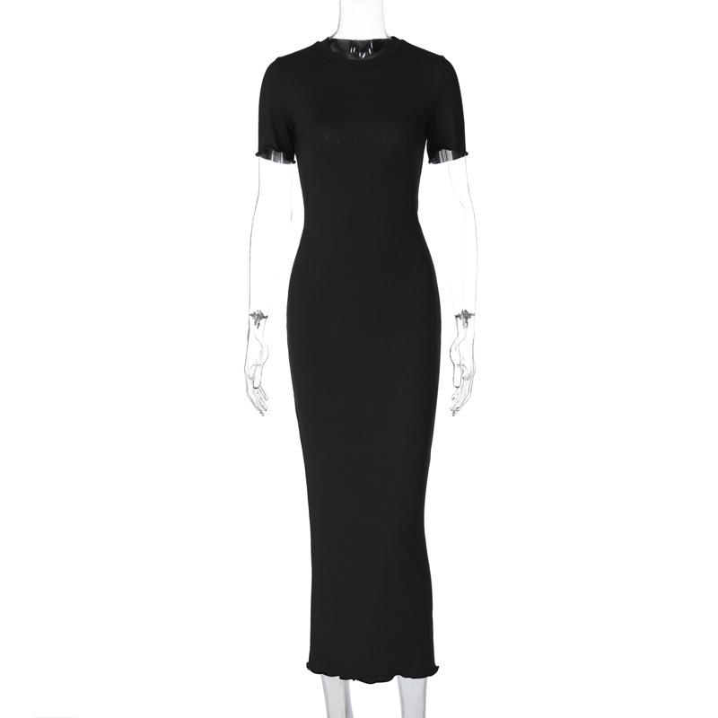 Summer Fashion Round Neck Slim Fit Back Lace Up Long Sleeved Evening Dresses