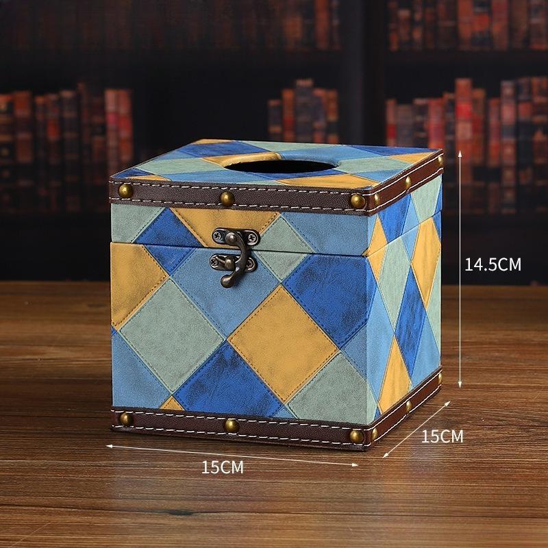 Classic Contrast Color Creative Tissue Box Indoor Desktop Leather Carton Square Light Luxury Household Napkin Carton