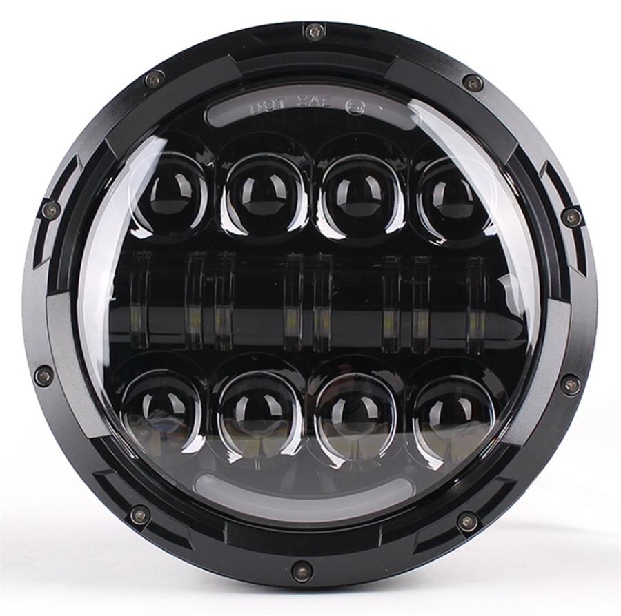 Pair 7'' 80W 6000LM Round Black Cree LED Headlight High Low Beam with Yellow & White Angel Eye for Harley Jeep Wrangler JK TJ LJ CJ Hummber H1 H2