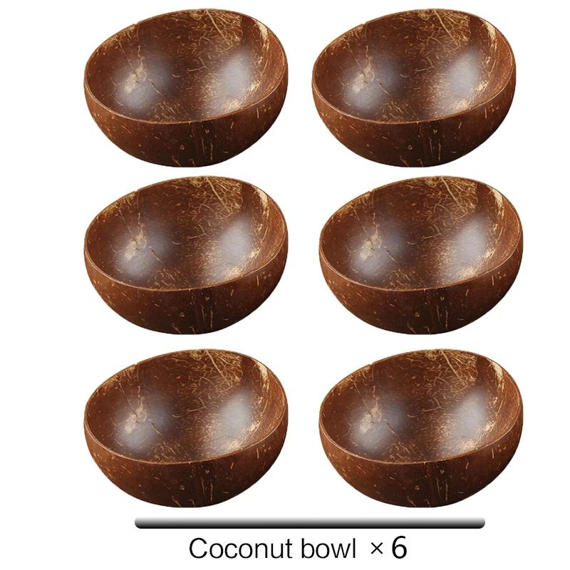 12-15cm Natural Coconut Bowl Set Wooden Salad Ramen Bowl Coconut Wood Spoon Set Coco Smoothie Kitchen Tableware Coconut Bowl