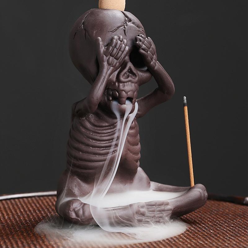 Purple Clay Backflow Incense Burner Halloween Gift American Style Skull Small Ghost Backflow Incense Burner Ornament