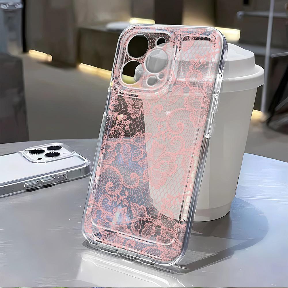 White And Pink Lace Floral Pattern Phone Case For Samsung Galaxy A15 A16 A05 A21S A54 A55 A56 A35 M23 M33 M54 M55 Clear Cover