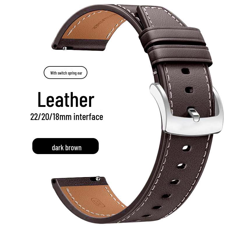 Genuine Leather Watch Strap with Flat Pin Buckle for Huawei GT5/4/3 Pro, 22/20/18mm