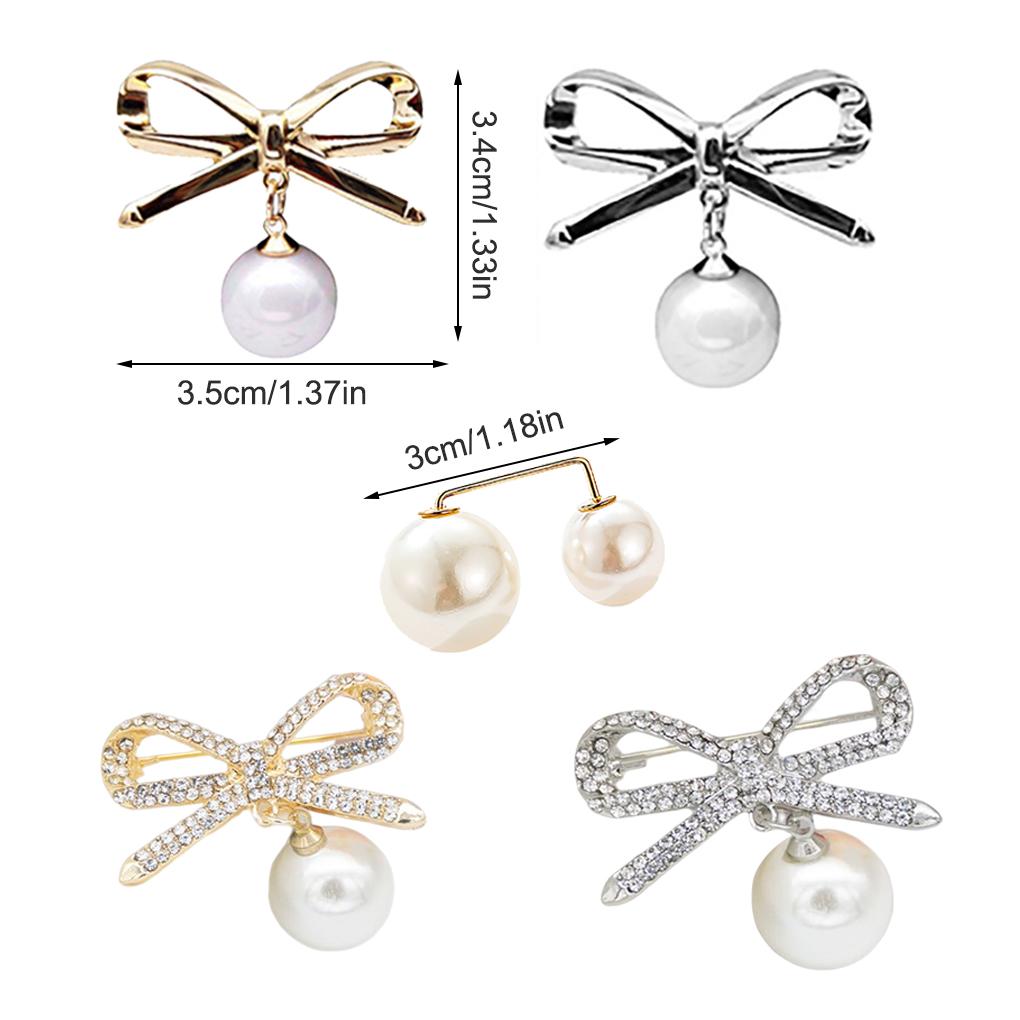 Bowknot Pearl Brooch Enamel Lapel Pin Jewelry Anti-emptied Clothes Accessory Rhinestone Blouse Brooches Bow Tie Wedding