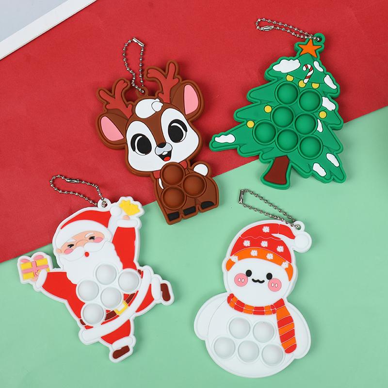1-10Pcs Christmas Pop Keychains Silicone Bubble Pendant Xmas Tree Ornaments Kids New Year Party Gift Favors Squeeze Keychain