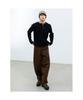Saendeusaundeu (Unisex) Leopard Wide Oval Elastic Waist Pants Brown