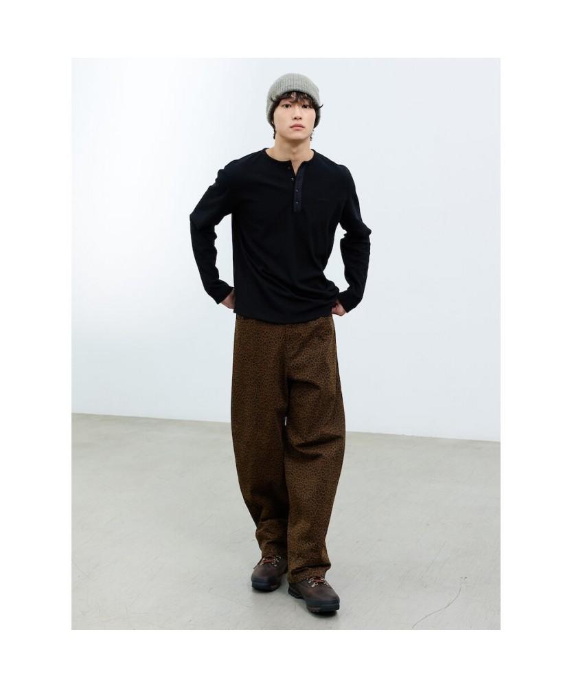 Saendeusaundeu (Unisex) Leopard Wide Oval Elastic Waist Pants Brown