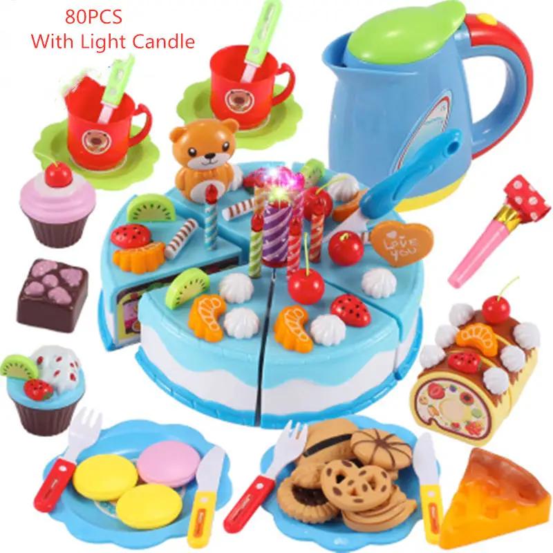 Non-Toxic Children Toy Food Cake Model Children Simulation Kitchen Coffee Pretend Play Tea Set Utensils Cut Kids Play House Birthday Cake Toys