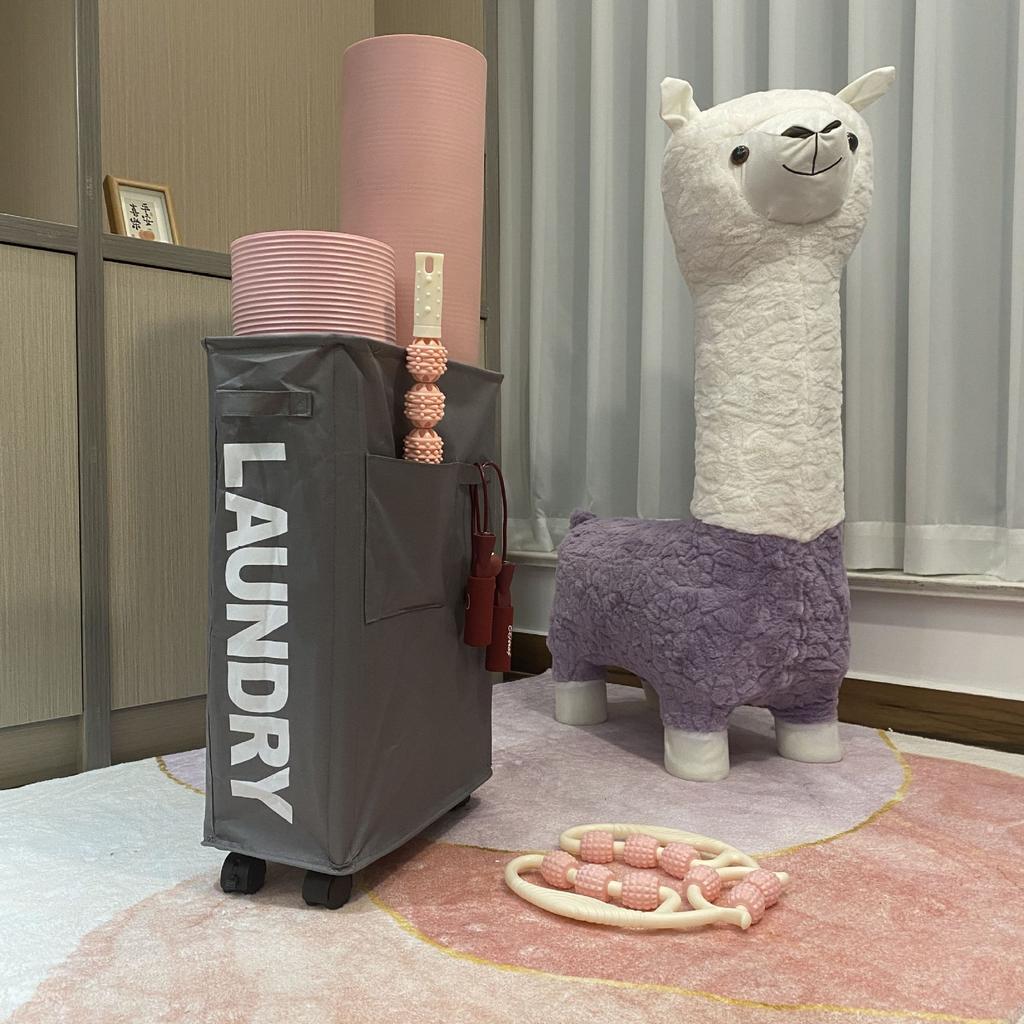 Laundry Basket with Wheels Large Capacity Yoga Mat Storage Basket Multifunctional Foldable Waterproof Dirty Clothes Storage Bag