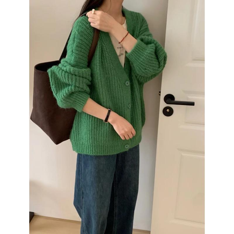 

Loose and lazy style soft waxy sweater jacket women s thickened casual versatile knitted cardigan top women One Size