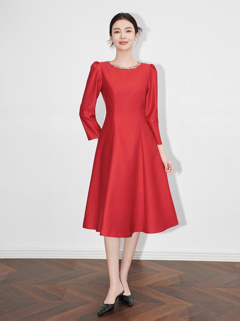 Elegant A-Line Evening Dress with Nail Beading and High-End Luster for Women