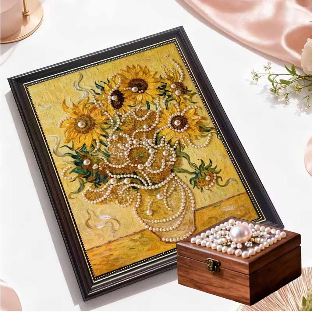 Pearl Van Gogh's Sunflowers DIY Diamond Art Kits 15.7x19.6inch Gem Art Diamond Painting Kits Without Frame for Adults Gift Idea Home Wall Decor