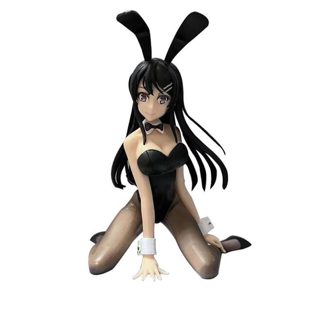 10cm Anime Figurka Sakurajima Mai Sexy Bunny Girl Černé Hedvábí Odnímatelný Model Hračka PVC Klečící Postava Panenka Dárek Sběratelská Ozdoba