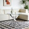 Mesa de Comedor con Pata Metálica Cruzada y Cristal Templado, Mesa de Cocina Moderna Ahorradora de Espacio para Sala de Estar, Mesa Redonda, Patas Plateadas, 80x80x75cm