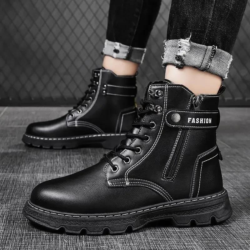 Fashion Ankle Short Barrel Male Shoes Brown Booties Black Men's Boots Y2k Offer In Promotion Retro Cheap Trendy 2025 New Offers Non Slip