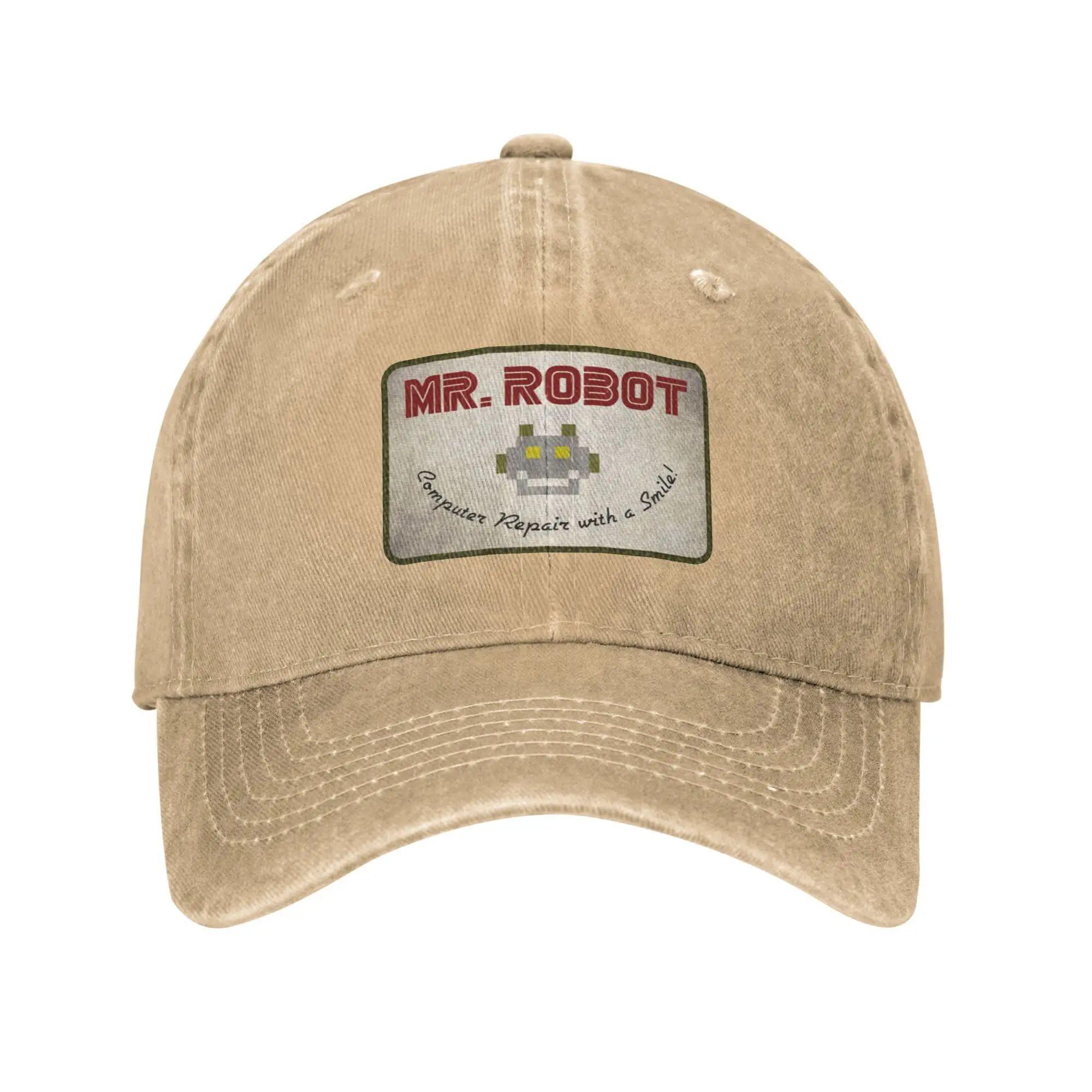 Computer Mit Lächeln Anime Lustig Mr Robot Benutzerdefiniert Retro Cowboy Gewaschen Baseballkappen Für Männer Denim Sonnenhut Hip Hop Kappe Adjustable beige