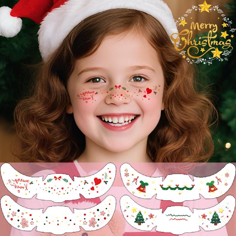 Christmas Face Tattoo Stickers Bells Bow Hearts Stars Ribbons Freckles Temporary Tattoo Stickers for Festival Party