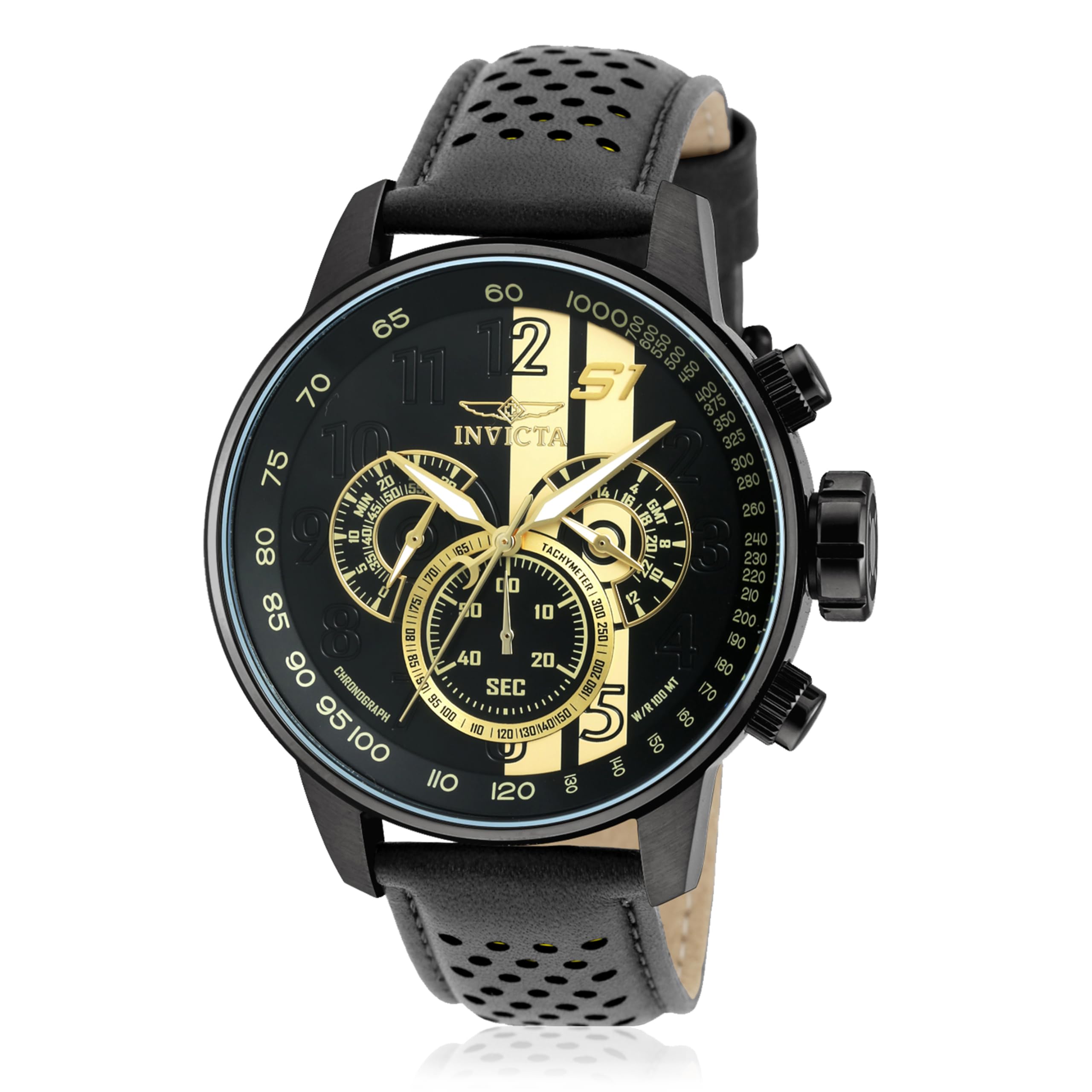[Invicta] Invicta S1 Rally Men s Watch, Quartz, 48mm Case, Gold, Black Leather Strap, Black Dial, 19289, Men s [Official Import] [Parallel Import]