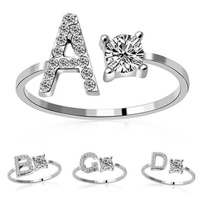 Zirkonia 26 AZ Buchstaben Damen Mode Finger offener Ring Charmanter Ehering