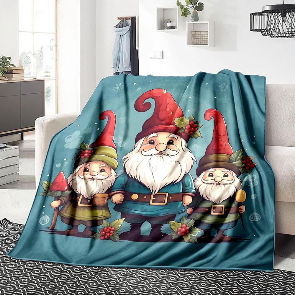 1Pc Christmas Gnome Snow Blanket Soft Throw Blanket For Home Bedroom Bed Sofa Travel Office Solid Christmas Blanket