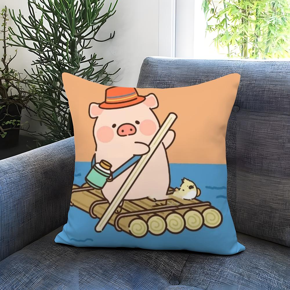 Cartoon Pig Pink L-Lulu Cushion Cover Comfortable Reversible Pillow Cover Ideal for Car Sofa Bedroom & Beyond