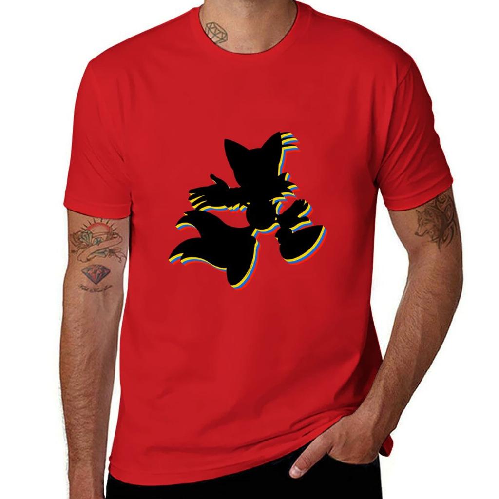 Tails Miles Prower Multi Coloured Tshirt blacks Short sleeve tee korean fashion men clothings