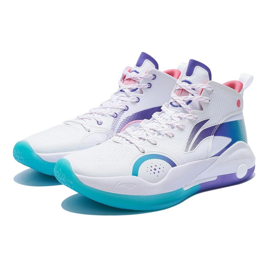 Li Ning Yu Shuai 15 Shock Absorption Anti-Slip Wear-Resistant High-Top Basketball Shoes Men Sneakers White Blue ABAR043-51
