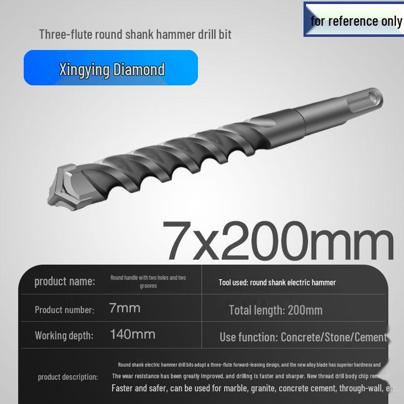 Three-Flute Round & Square Shank Drill Bit for Concrete, Cement, Rebar, Stone, Granite, Marble.