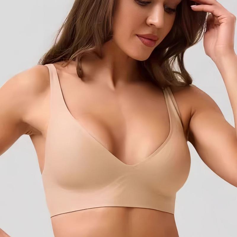 Tief ausgeschnittener nahtloser kabelloser BH für Damen, dünne unsichtbare Intimwäsche mit Gelstreifen, weiche Stütze, tägliches Bralette