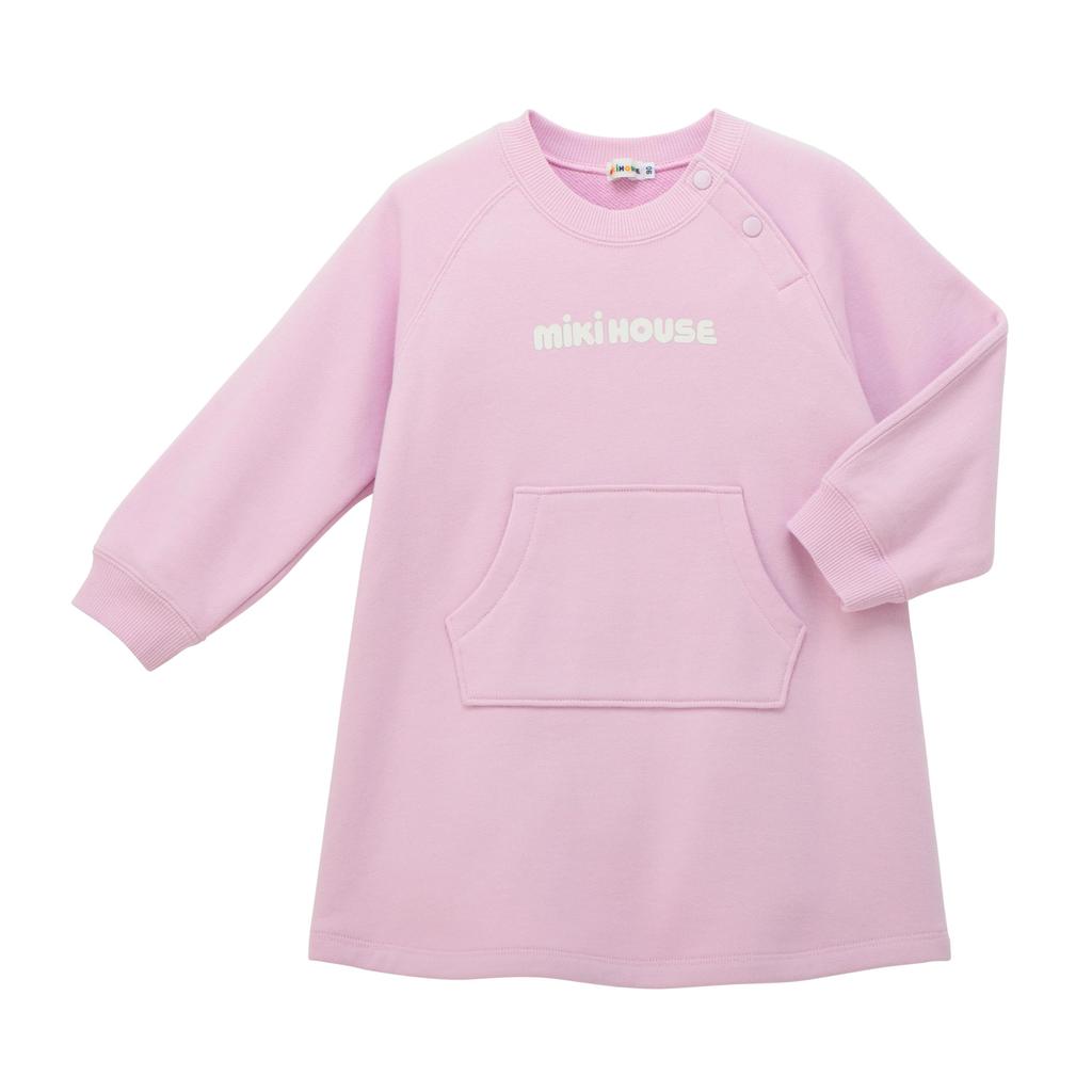 MIKI HOUSE Back Logo Dress, Long Sleeve, Solid Color, One-Point Logo, for Girls, Baby, Kids, Kindergarten, 80cm, Lavender, 10-1914-149, Web Exclusive