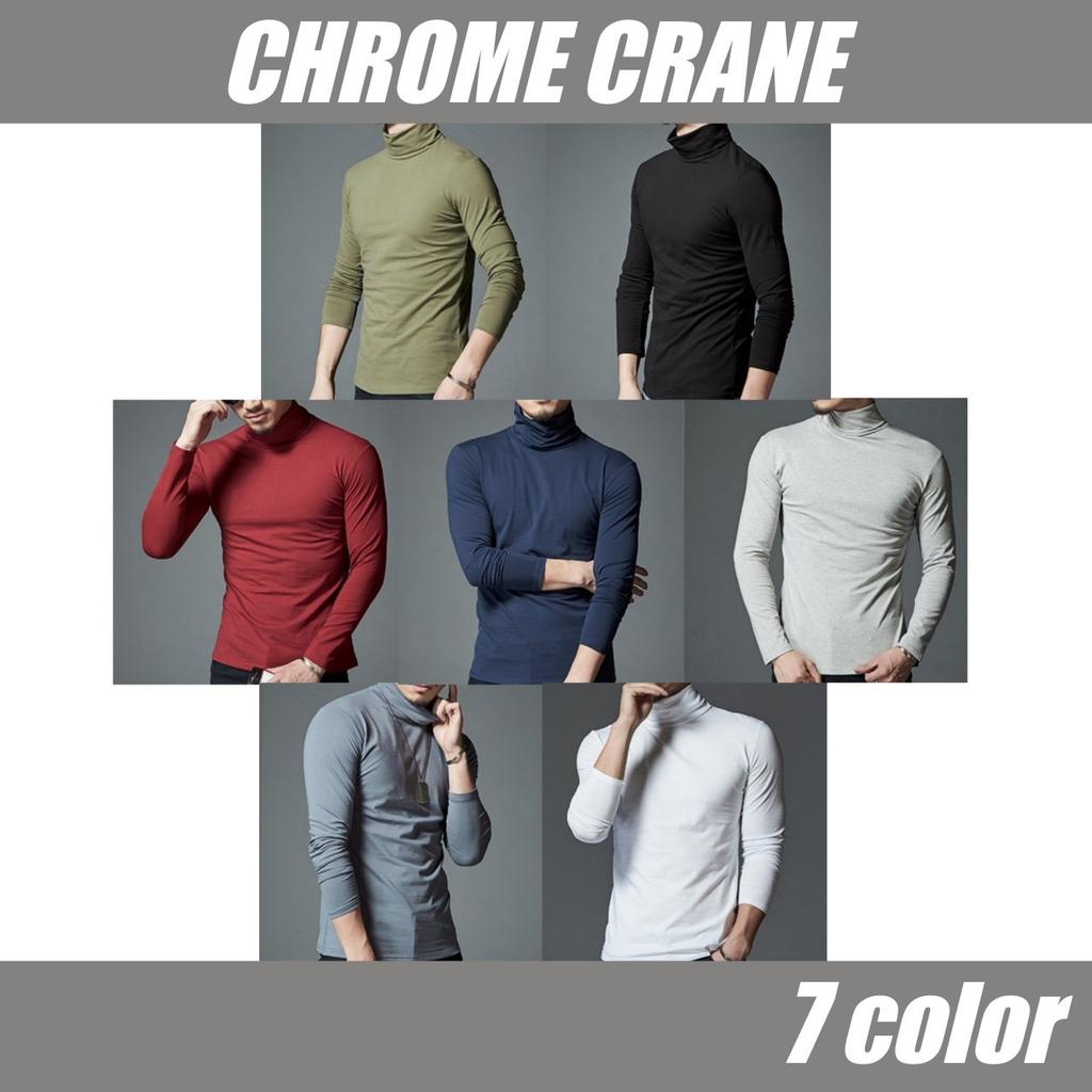 CHROME CRANE Turtleneck High Neck Long Sleeve Size Men's T-Shirt (LPT017) (03.White, M)