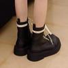 NOUVEAU Bottines Chelsea Femmes Noir Bottines Automne Hiver Chaussures Cuir Plateforme Bottines Courtes Slip on Bande Élastique