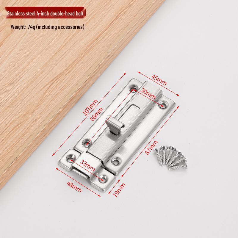 304 Stainless Steel Double Head Bolt for Bedroom or Toilet Door - 2, 3, 4 inch