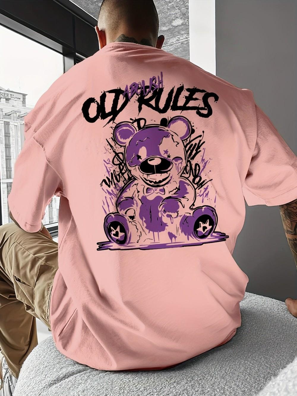 

Summer new mens cute teddy bear graffiti print breathable round neck Tshirt outdoor urban fashion high street top 4XL