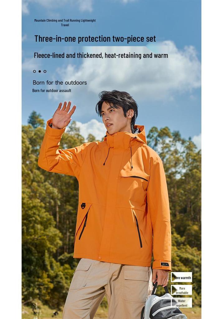 New Unisex Outdoor 3-in-1 Windproof Waterproof Mountaineering Jacket Set: Men's Warm Breathable Shell