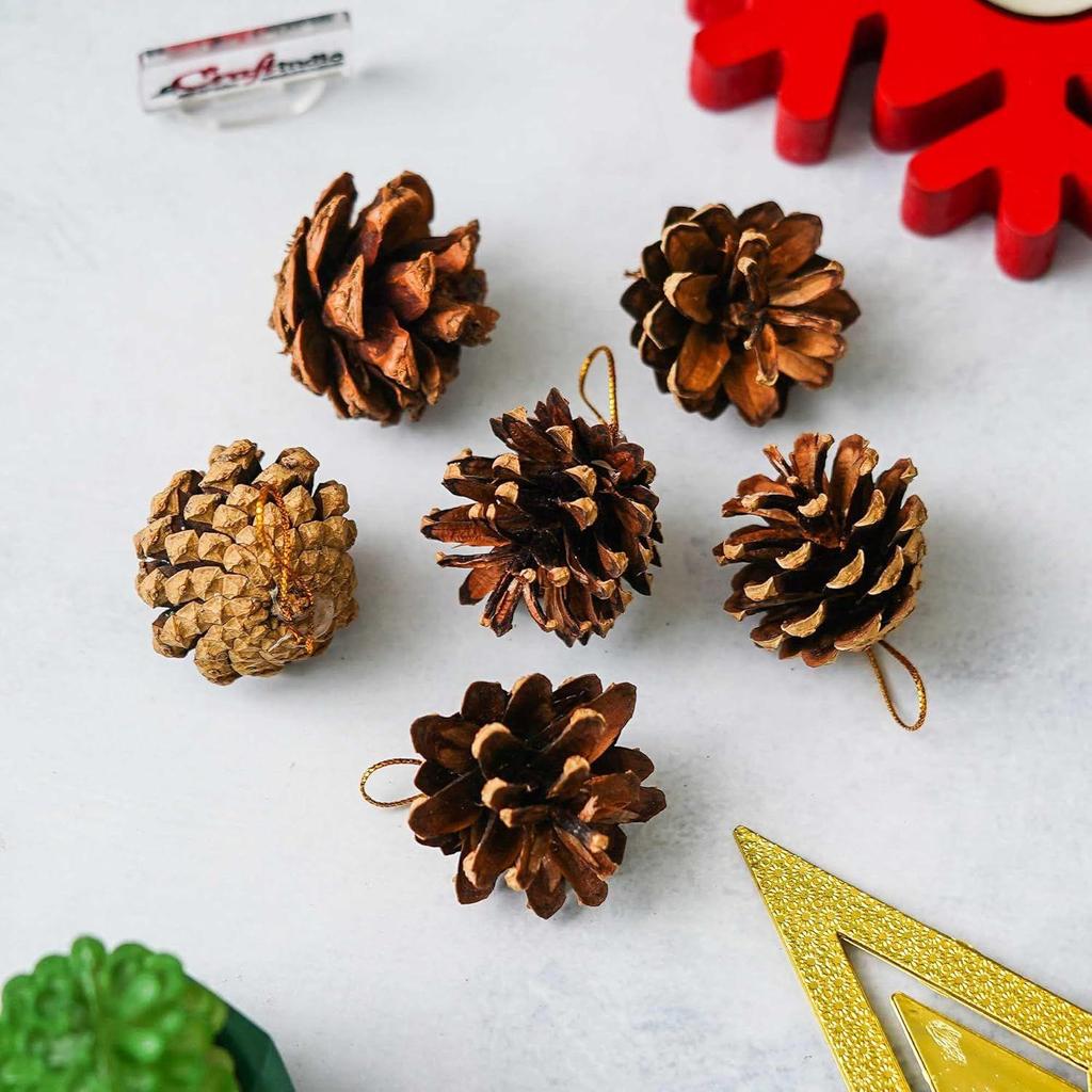 Natural Pine Cone for Christmas Tree Decoration (Pack of 6) | Christmas Ornaments Props | Christmas Decorations Items for Home Office
