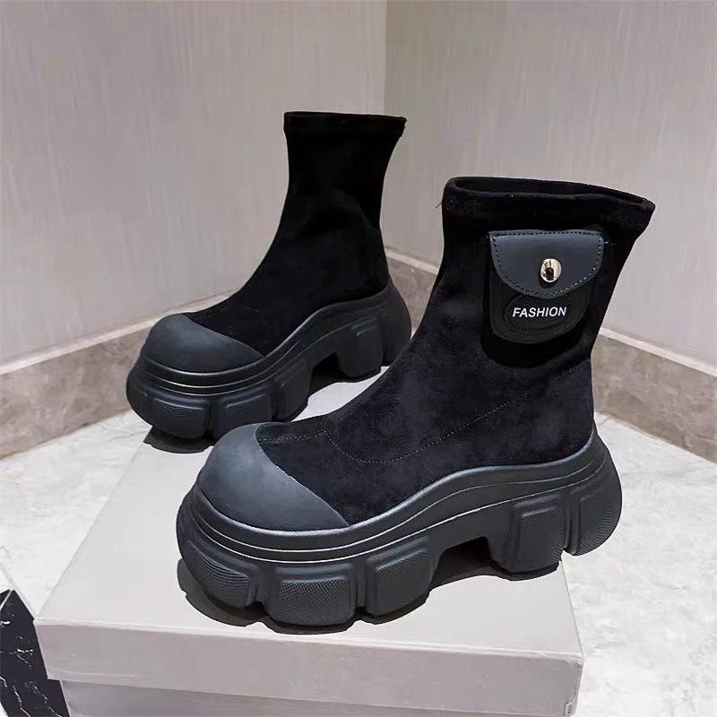 Women Elastic Socks Boots Ladies Thick-Soled Stovepipe Boots Flat Knee Stretch Boots Ladies Sports Leisure Slim Boots