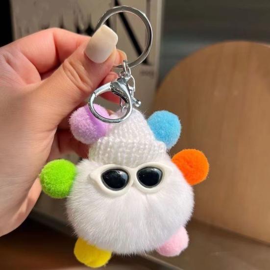 Keychain Cartoon Doll Wearing Hat Glasses Decor Imitation Rabbit Fur Charm Key Chain Keys
