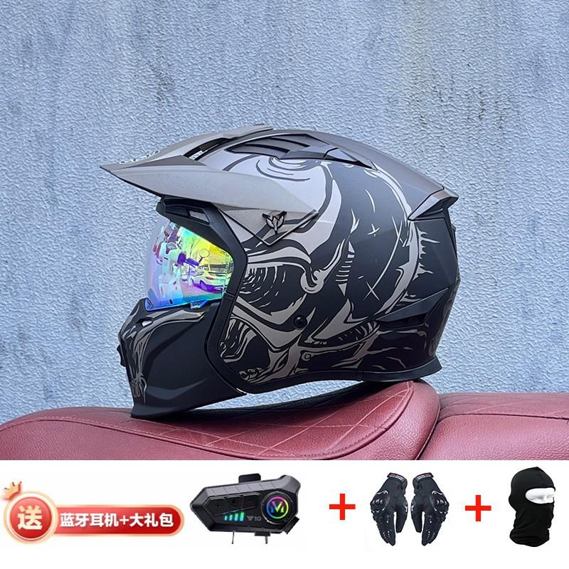 Full Face Motorcycle Helmet With Detachable Bluetooth Module ABS Shell Unisex All Season Retro Style