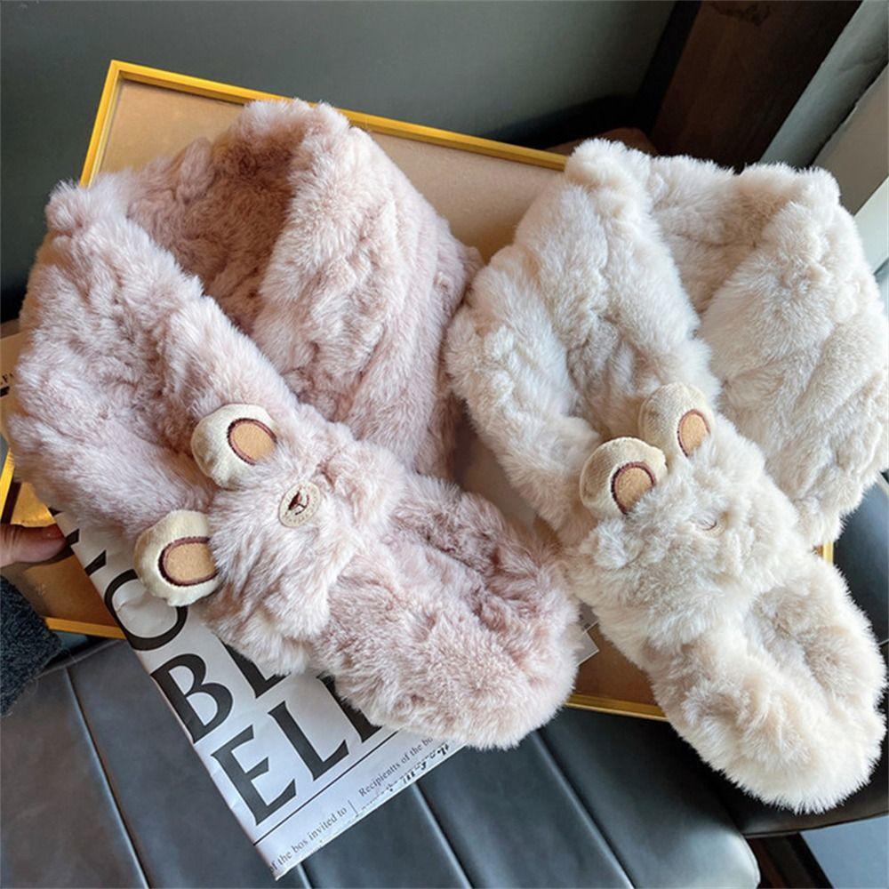 

Faux Fur Plush Scarf Windproof Shawl Cute Neck Wrap Scarf For Women білий