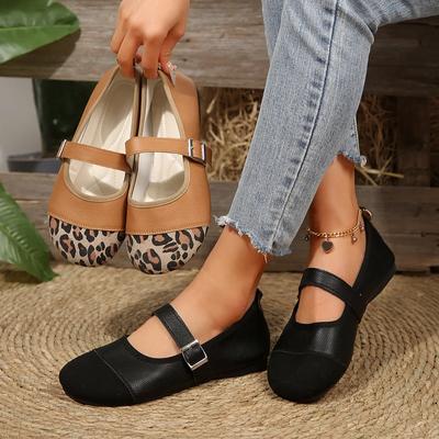 Fashion Leopard Print Mary Jane Women Shoes Flats 2025 New Round Toe Fashion Casual Breathable Retro Outdoor Flat Shoes Large Size 43