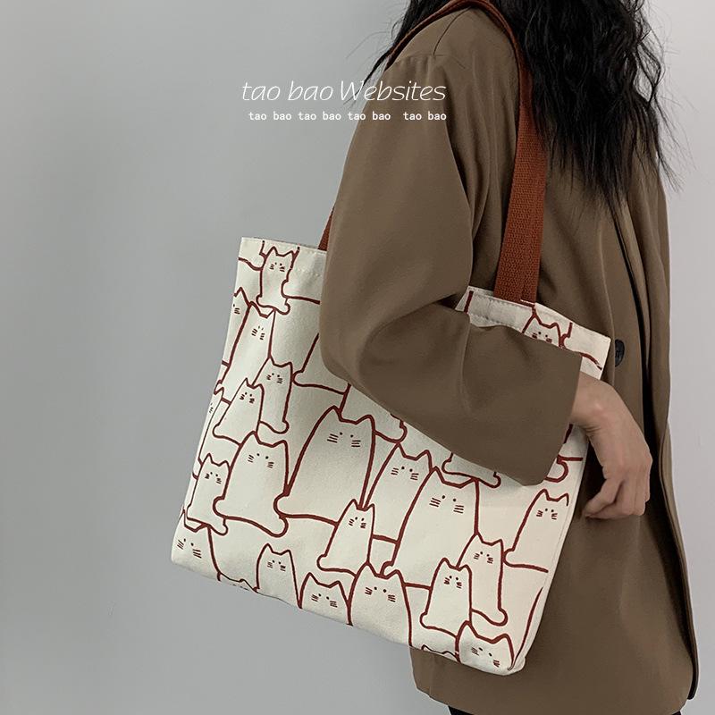 2026 Cute Japanese/Korean Style Large Capacity Canvas Shoulder Tote for Students