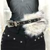 Punk PU Studded Fur Belt Y2k Vintage Faux Fur Rhinestone Patchwork Belt Metal Plush Waist Chain Furry Waistband Jeans Belts