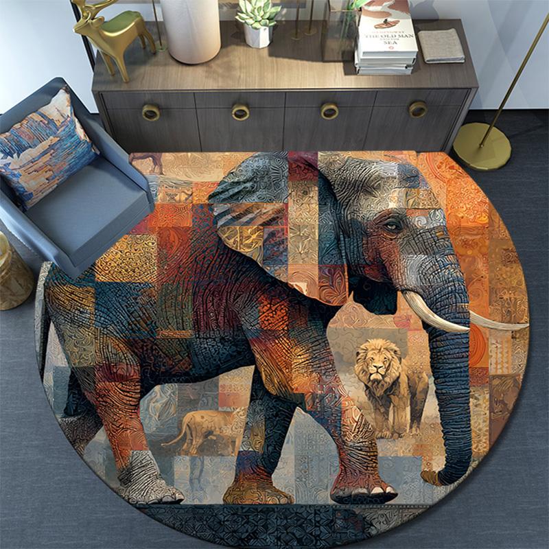 Elephant Round Area Rug,Carpet Rug for Living Room Bedroom Sofa Playroom Decor,Non-slip Floor Mat