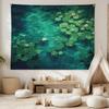 Lily Pads and Lotus Flowers Tapestry Green Lily Pad Wall Hanging Water Lilies Cloth Hanging Pond Wall Cloth Botanical Wall Decor