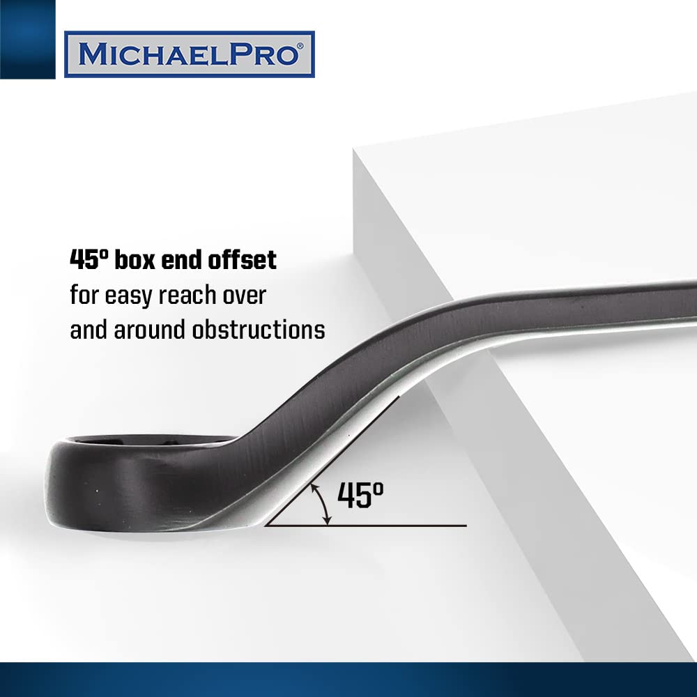 MichaelPro MP001218 Black Oxide Bolt Extractor Offset Wrench and Socket Set 6 Point Round Box End Nut Bolt Remover Stripped Thin Bolt Remover with