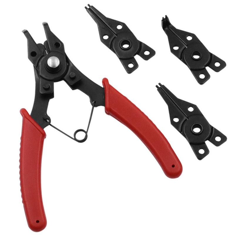 4-In-1 Multifunctional Circlip Pliers Set Snap Ring Pliers with Removable Retaining Plier Head for Hand Tools Crimping красный
